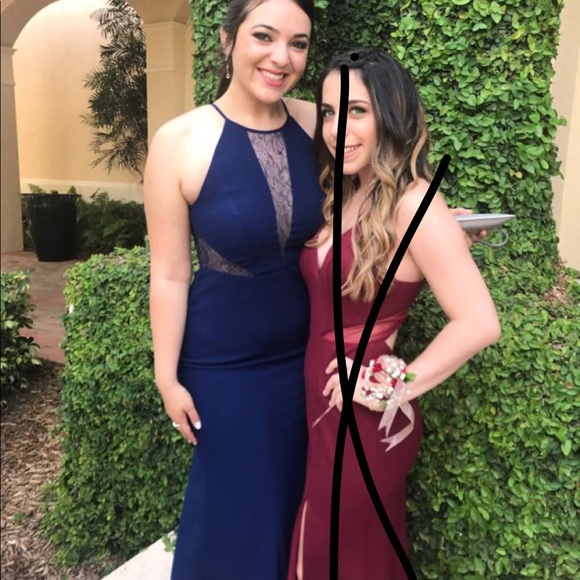 NAVY LACE PROM DRESS - Picture 3 of 6